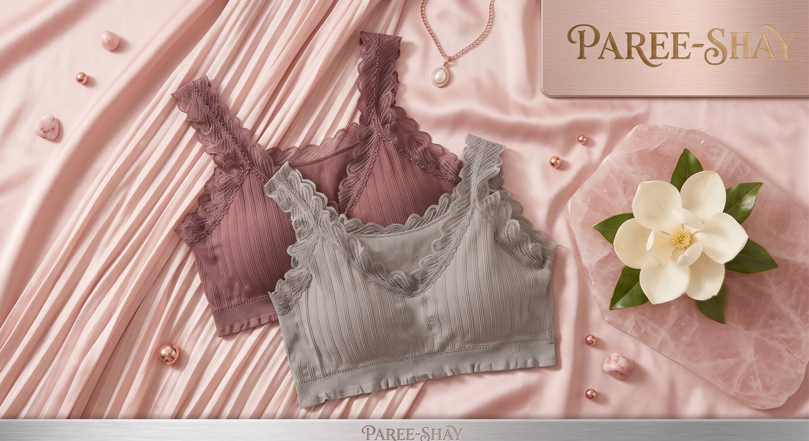 PAREE-SHAY Ribbed Lace Seamless Bralette | Wirefree Removable Padded Daily Wear Bra Ribbed Seamless Lace Bralette | Comfortable Daily Bra Pakistan